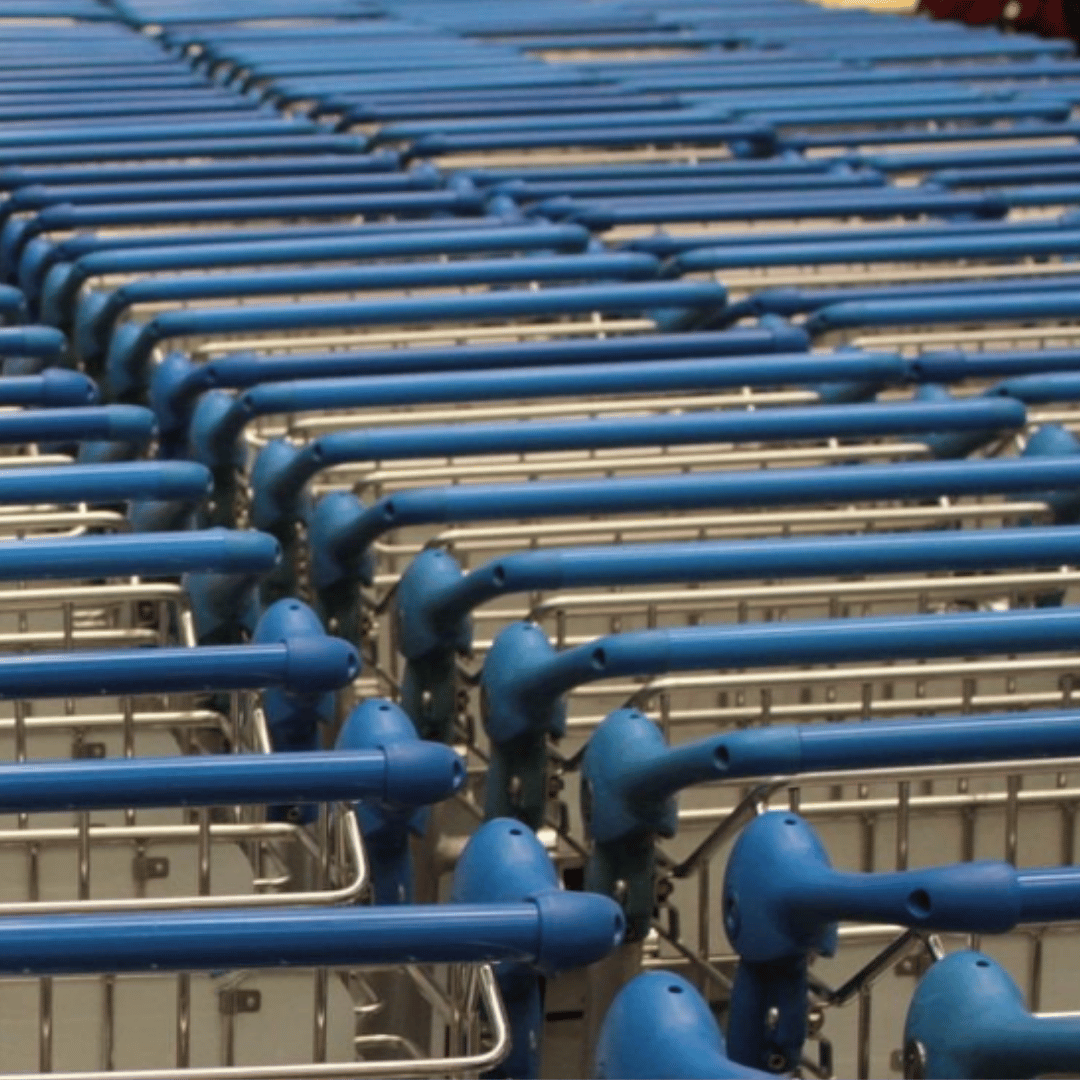 rows of stacked trolleys